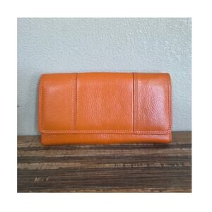 Relativity Orange Genuine Leather Cell Phone Trifold Wallet Clutch NWT